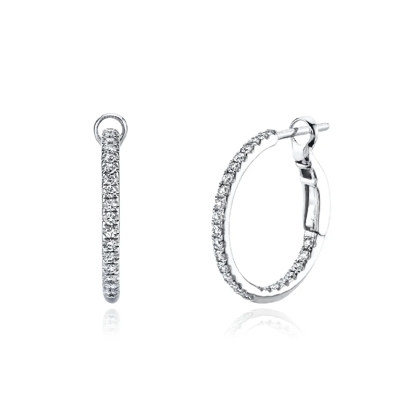 Drop Earrings with Star Motifs -18K WHITE GOLD DIAMOND MICRO SET HOOP EARRINGS - 0.56CTW