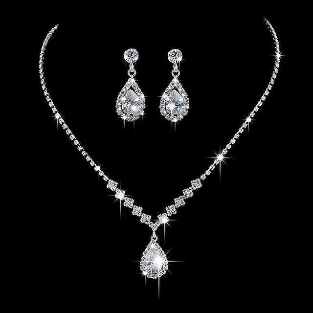 Drop Earrings for Bridesmaids Look -3-Piece: Women's Diamond Necklace Earrings Set