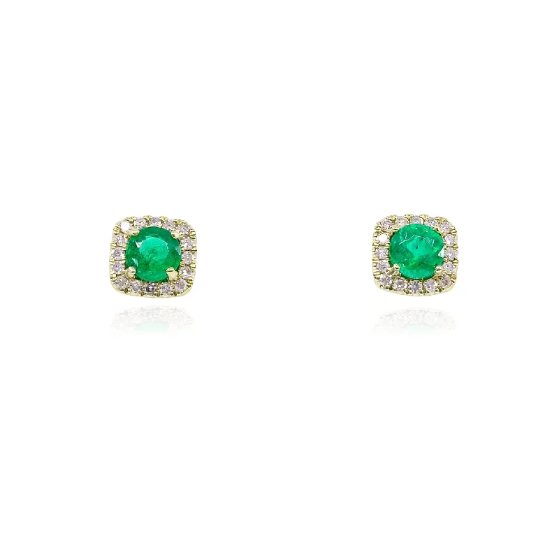 Drop Earrings for Everyday Glamour -MEIRA T 14K YELLOW GOLD EMERALD DIAMOND HALO EARRINGS