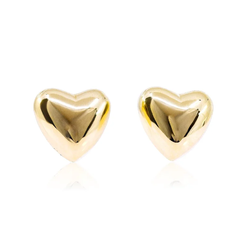 Drop Earrings for Wedding Ceremony -14K YELLOW GOLD PUFFED HEART EARRINGS