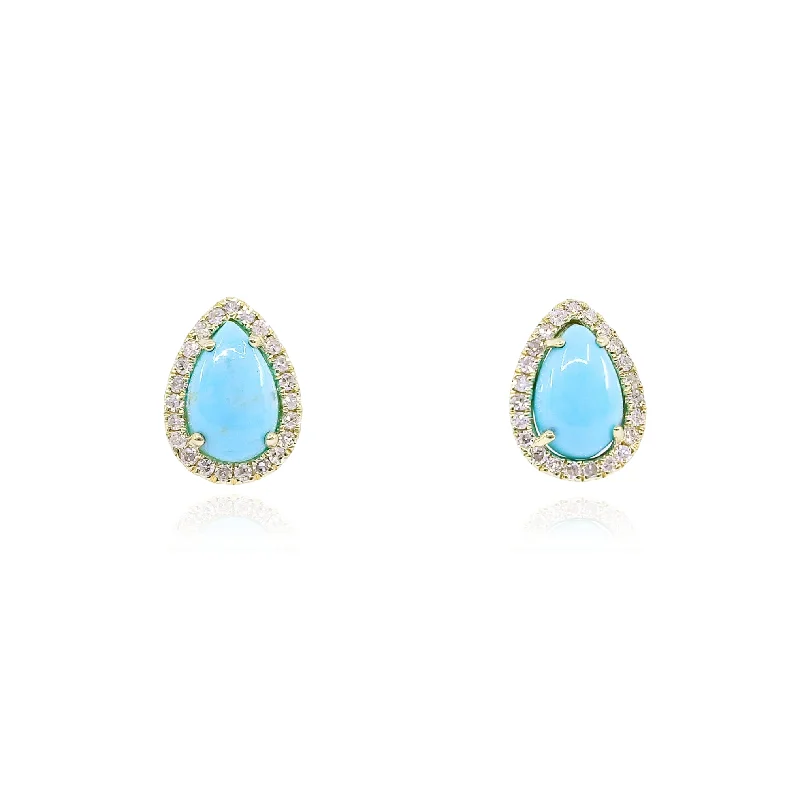 Drop Earrings with Animal Motifs -MEIRA T 14K YELLOW GOLD TURQUOISE TEARDROP DIAMOND EARRINGS