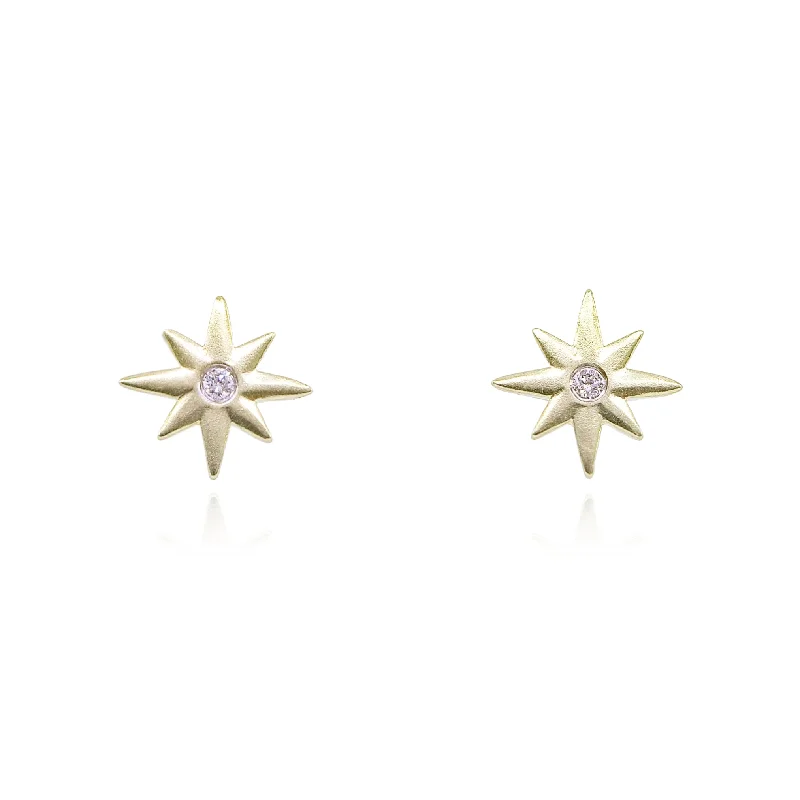 Drop Earrings for Travel Look -MERIA T 14K YELLOW GOLD DIAMOND STAR EARRINGS - 0.02CTW