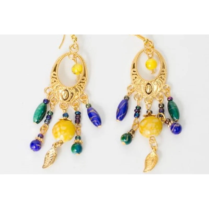 Drop Earrings with Wave Designs -Mardi Gras 4" Dangle Bead Earrings