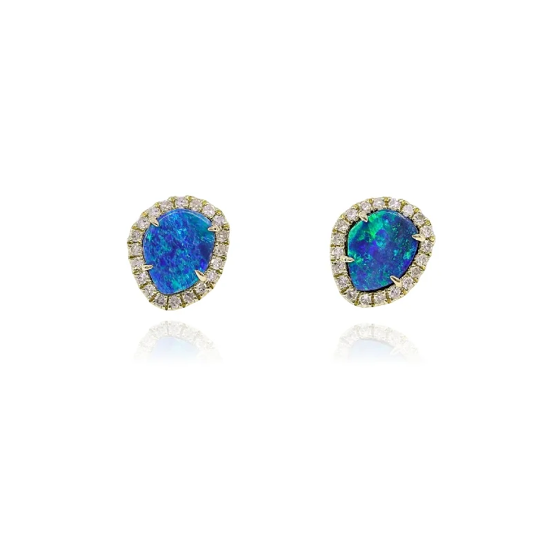 Silver Drop Earrings for Men -MEIRA T 14K YELLOW GOLD ASYMMETRICAL BLACK OPAL AND DIAMOND EARRINGS