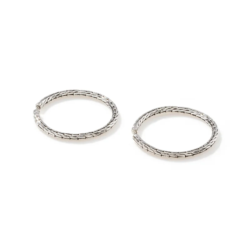 Large Drop Earrings for Statement -JOHN HARDY STERLING SILVER 34MM CHAIN HOOP EARRINGS