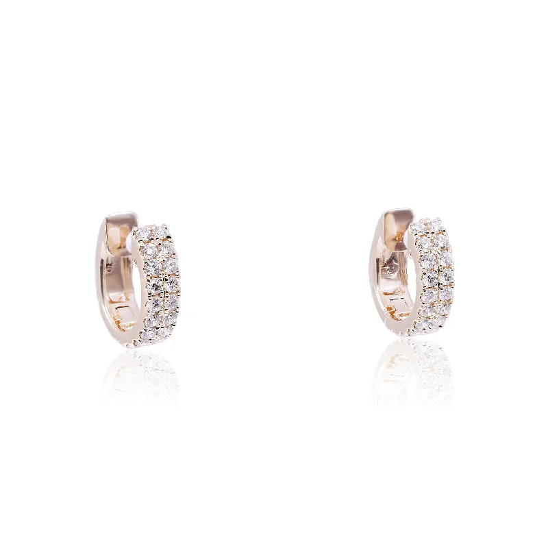 Tarnish Resistant Drop Earrings for Longevity -14K YELLOW GOLD DIAMOND 2 ROW HUGGIE HOOP EARRINGS - 0.73CTW