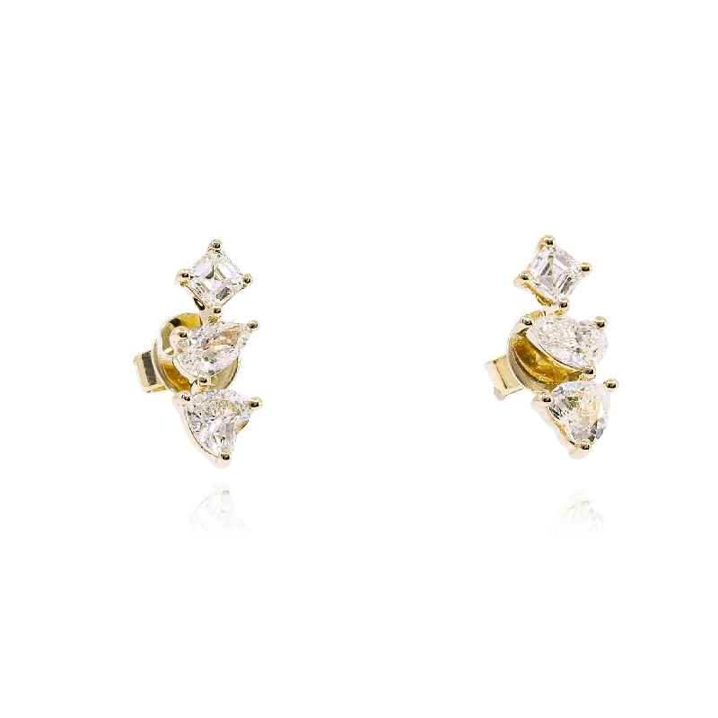 Drop Earrings with Keyhole Designs -14K YELLOW GOLD DIAMOND MIXED CUT STUD EARRINGS - 1.13CTW