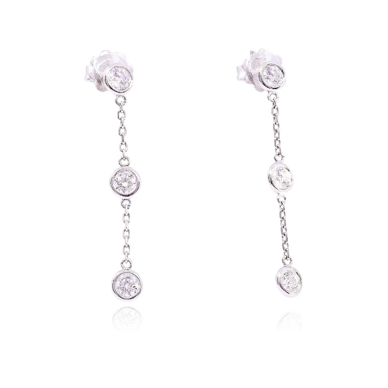 Square Drop Earrings for Modern -14K WHITE GOLD DIAMONDS-BY-THE-YARD CHAIN DROP EARRINGS - 0.91CTW