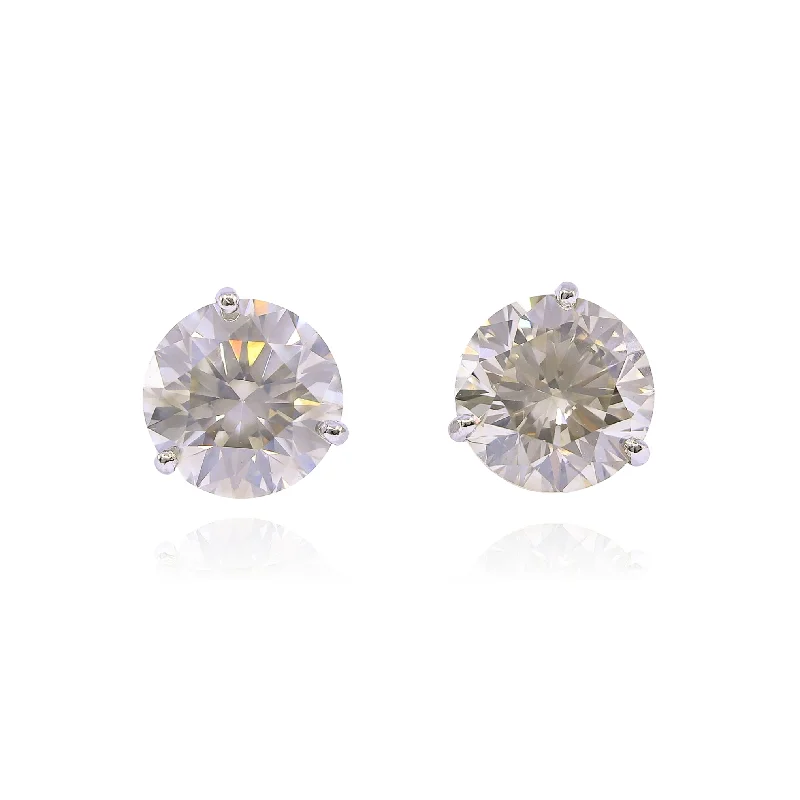 Magnetic Closure Drop Earrings for Easy -14K WHITE GOLD LIGHT CHAMPAGNE DIAMOND STUD EARRINGS - 6.76CTW