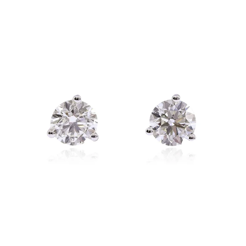 Drop Earrings with Crown Designs -14K WHITE GOLD DIAMOND STUD EARRINGS - 2.40CTW