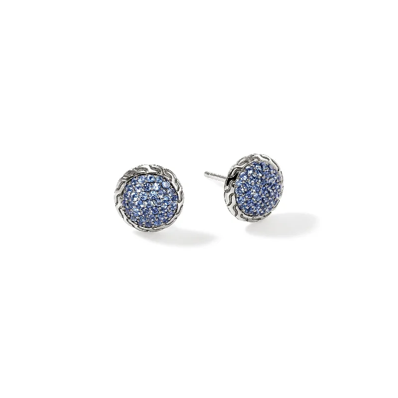 Heavy Duty Drop Earrings for Durability -JOHN HARDY ESSENTIAL STERLING SILVER BLUE SAPPHIRE DISC STUD EARRINGS