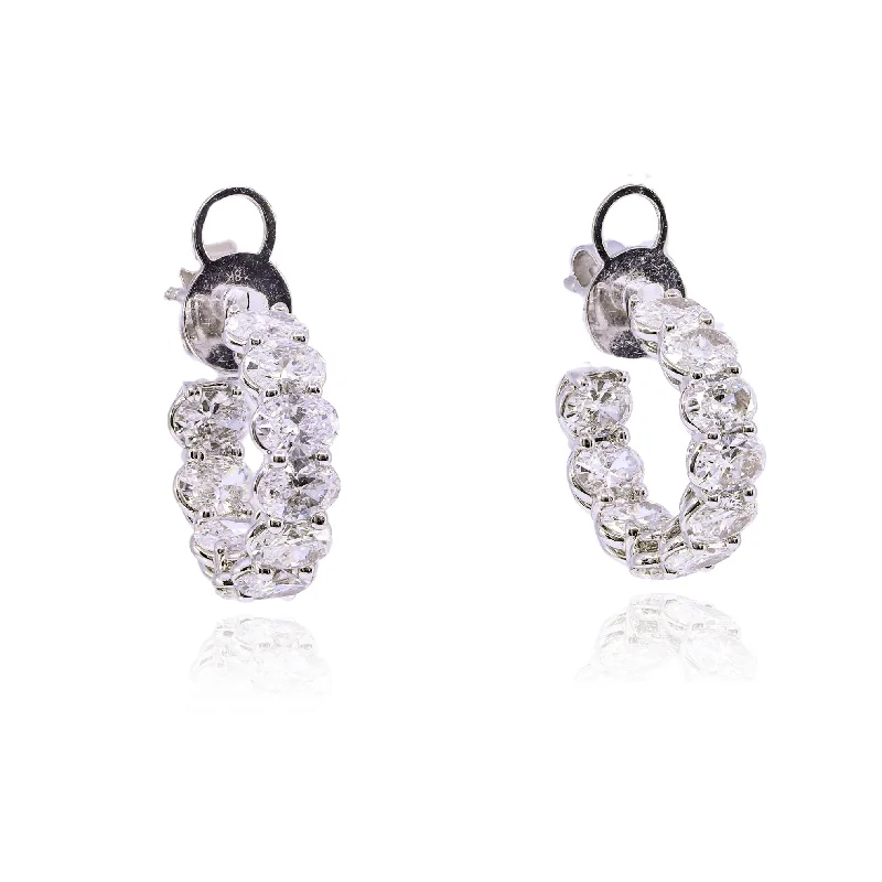 Drop Earrings for Yoga Session -18K WHITE GOLD OVAL DIAMOND HOOP EARRINGS - 6.58CTW