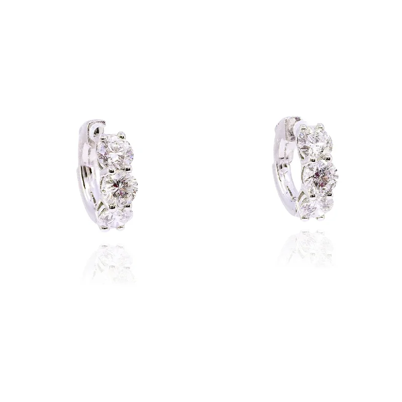 Short Drop Earrings for Subtle -14K WHITE GOLD DIAMOND HUGGIE HOOP EARRINGS - 3.00CTW