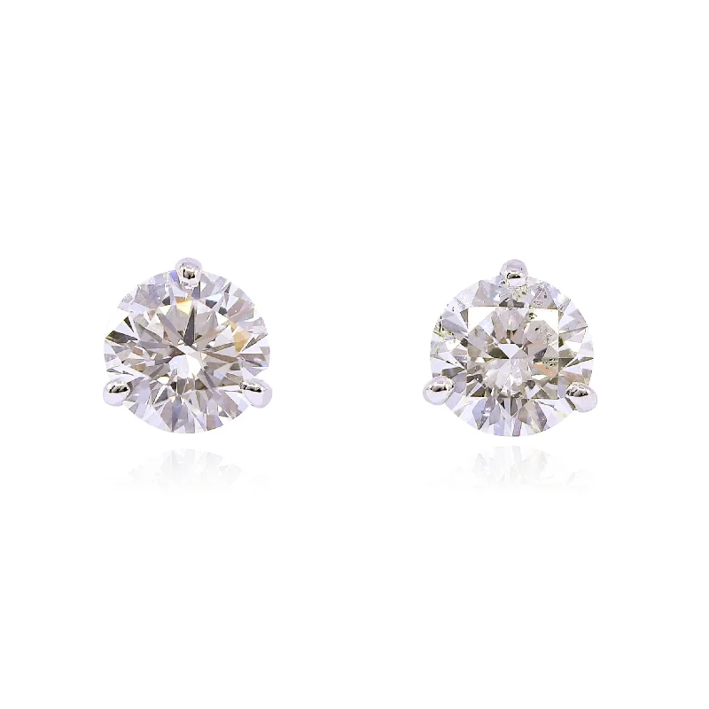 Drop Earrings with Embossed Patterns -14K WHITE GOLD DIAMOND STUD EARRINGS - 3.03CTW