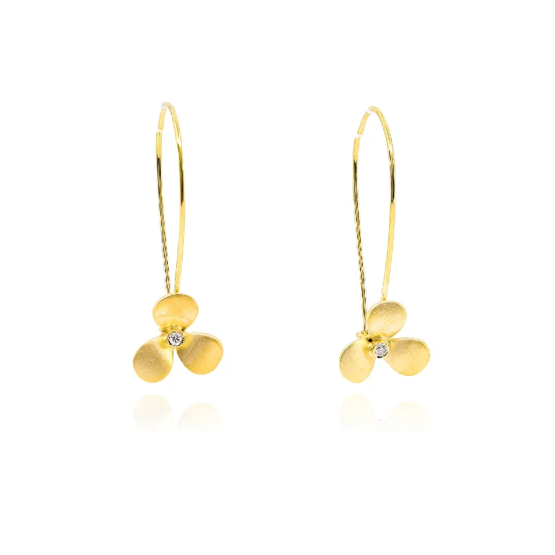 Large Drop Earrings for Statement -MARIKA 14K YELLOW GOLD DIAMOND FLOWER HOOK EARRINGS - 0.06CTW