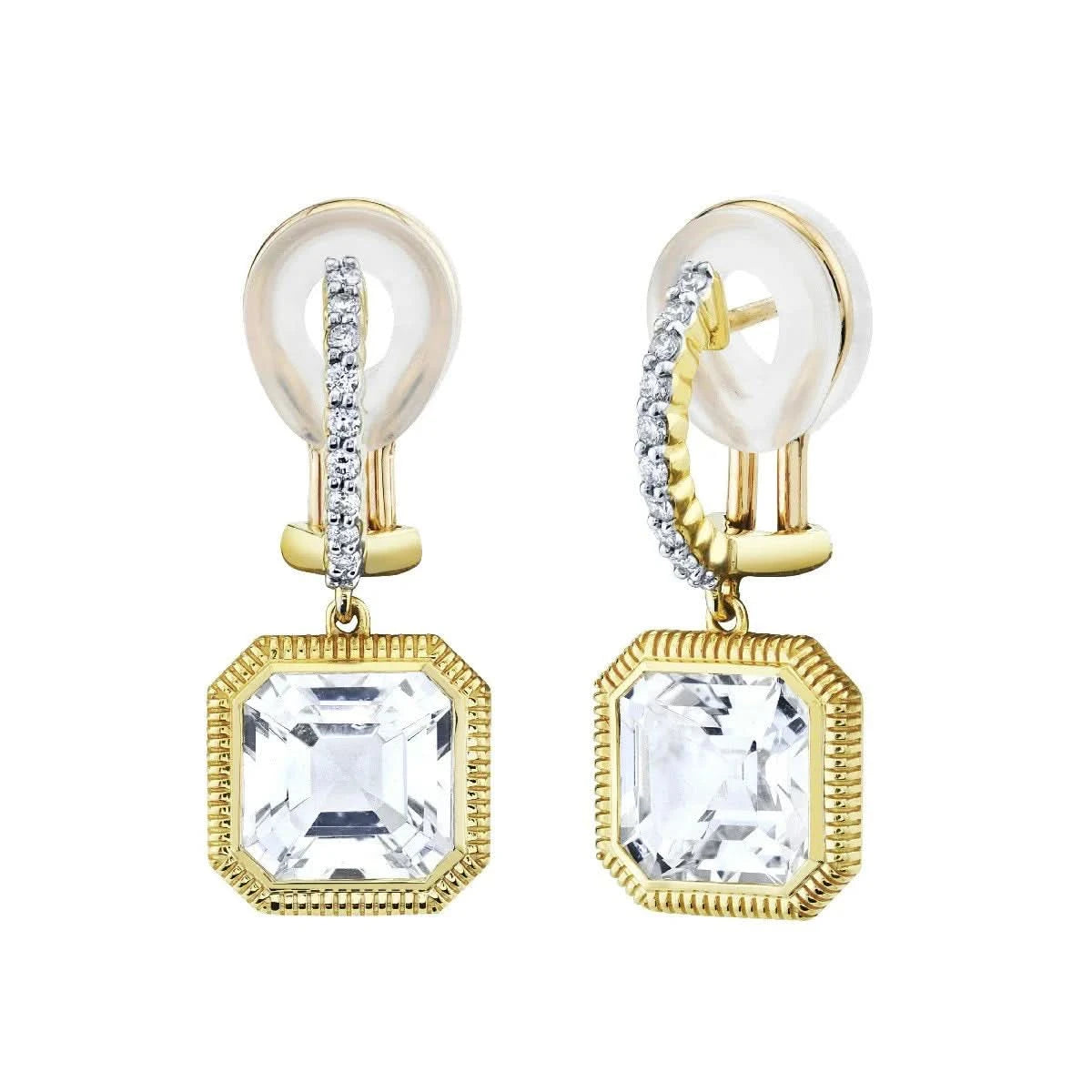 Drop Earrings with Symbolic Elements -SLOANE STREET 18K YELLOW GOLD WHITE TOPAZ DIAMOND EARRINGS