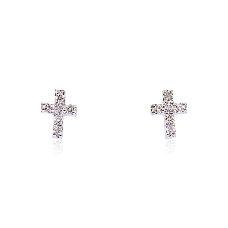 Studded Drop Earrings with Gemstones -14K WHITE GOLD DIAMOND CROSS EARRINGS - 0.10CTW