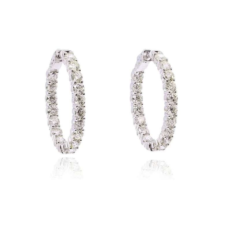 Drop Earrings with Abstract Designs -14K WHITE GOLD DIAMOND INSIDE-OUT HOOP EARRINGS - 6.85CTW