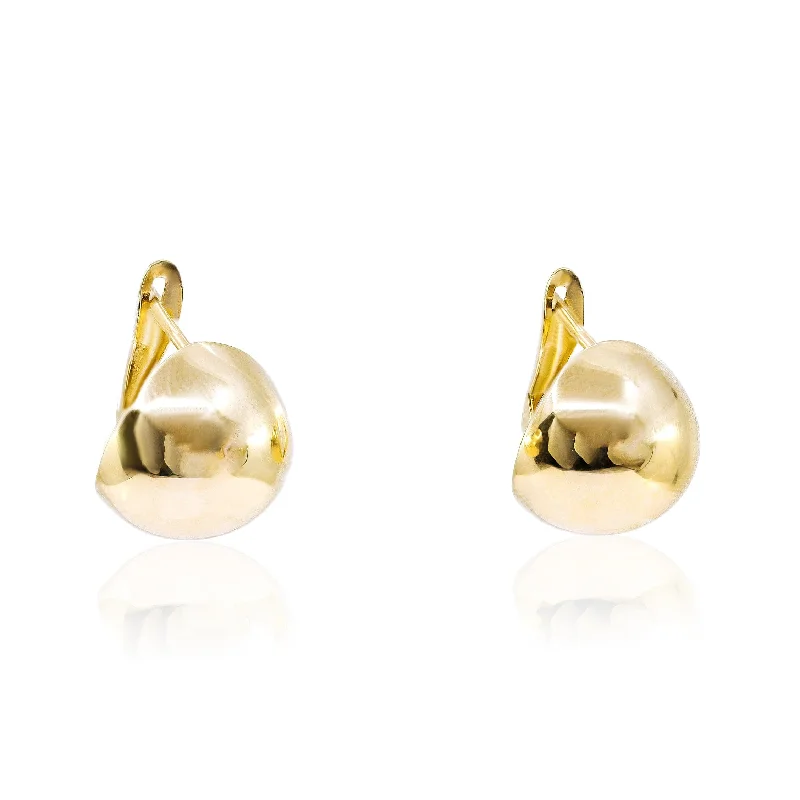 Clip On Drop Earrings for Non Pierced -14K YELLOW GOLD POLISHED BUTTON OMEGA POST EARRINGS