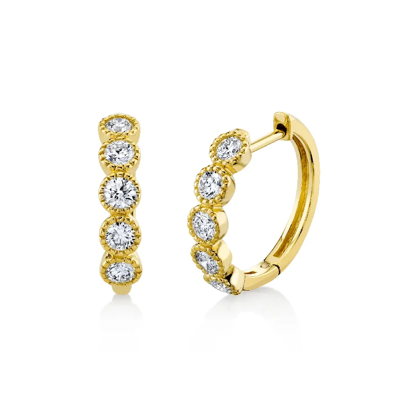 Magnetic Closure Drop Earrings for Easy -SLOANE STREET 18K YELLOW GOLD 15MM DIAMOND BUBBLE STRIE HOOP EARRINGS 0.61CTW