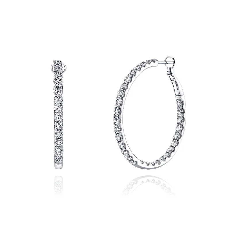 Drop Earrings for Office Wear -18K WHITE GOLD DIAMOND HOOP EARRINGS - 5.19CTW