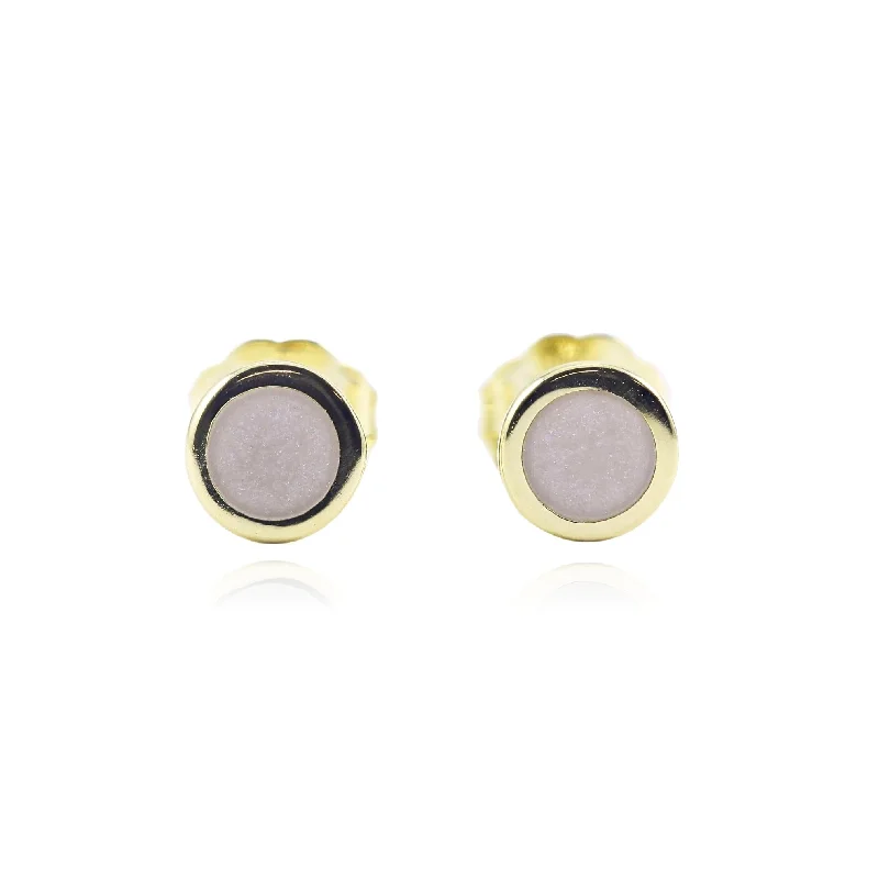 Drop Earrings for Party Look -14K YELLOW GOLD MOTHER-OF-PEARL DISC STUD EARRINGS