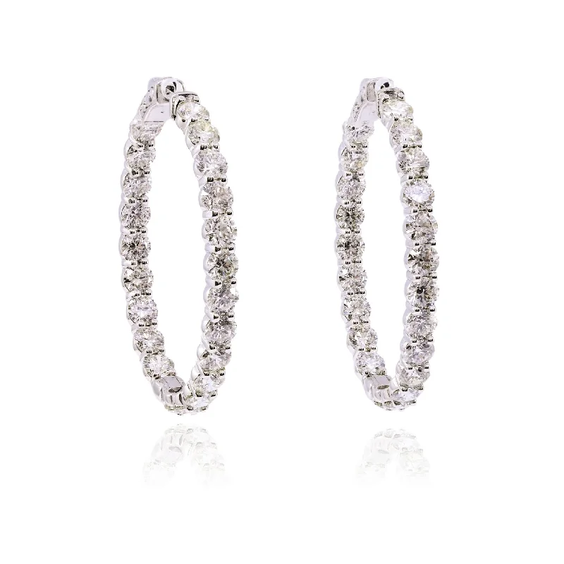 Drop Earrings for Fitness Activities -14K WHITE GOLD DIAMOND INSIDE-OUT HOOP EARRINGS - 12.65CTW