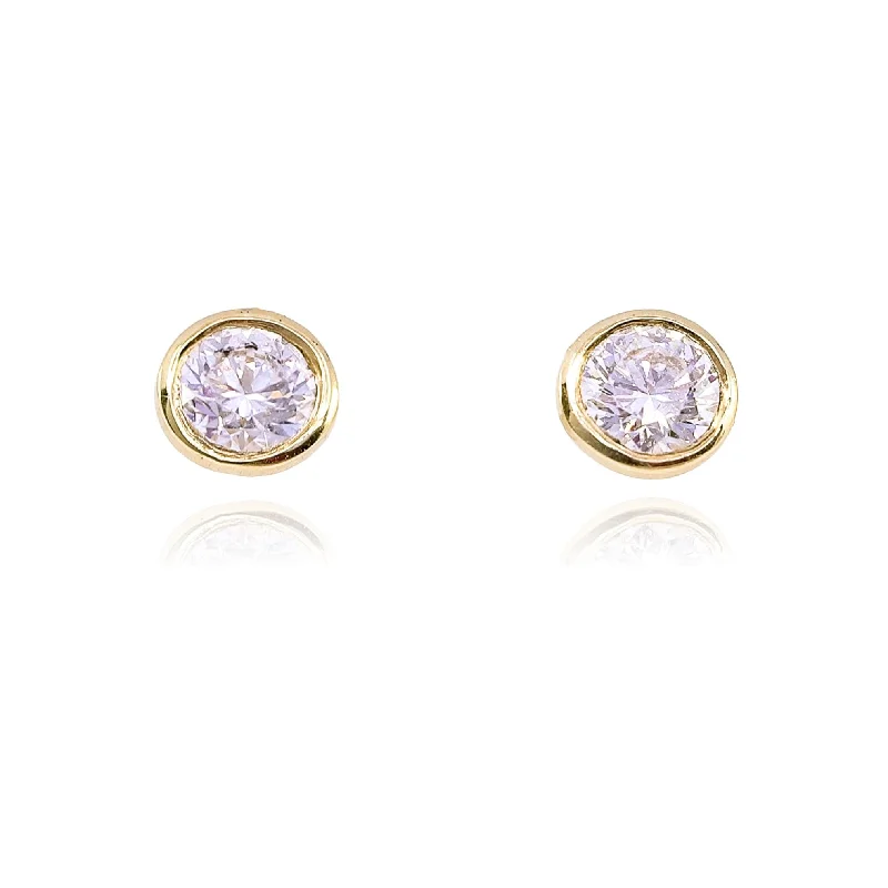 Long Drop Earrings for Dramatic -14K YELLOW GOLD BEZEL SET DIAMOND STUD EARRINGS - 1.00CTW