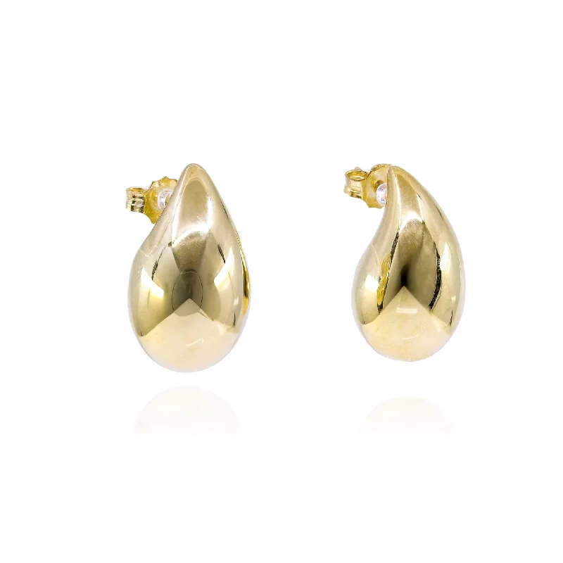 Leverback Drop Earrings for Comfort -18K YELLOW GOLD PUFFED TEARDROP EARRINGS