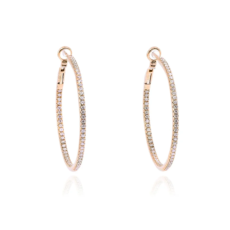 Drop Earrings for Casual Outfit -18K ROSE GOLD DIAMOND HOOP EARRINGS - 1.14CTW