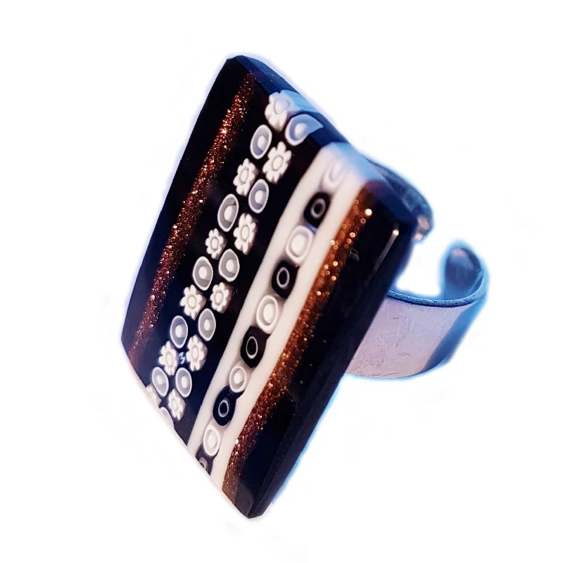 Murano glass rectangular Ring "Inglesina" set in 925 sterling silver