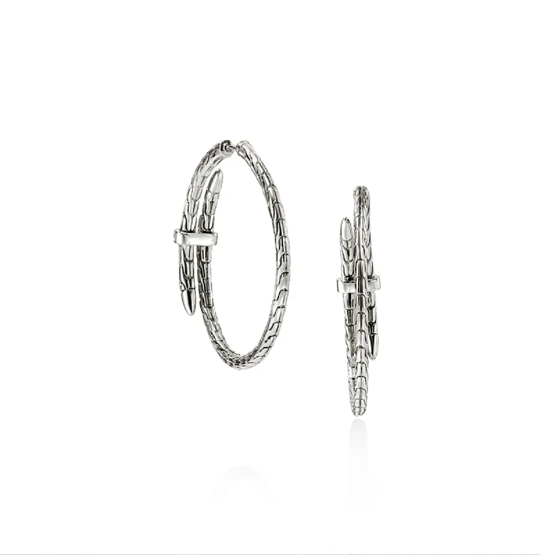 Nickel Free Drop Earrings for Safety -JOHN HARDY STERLING SILVER PAVE SPEAR HOOP EARRINGS