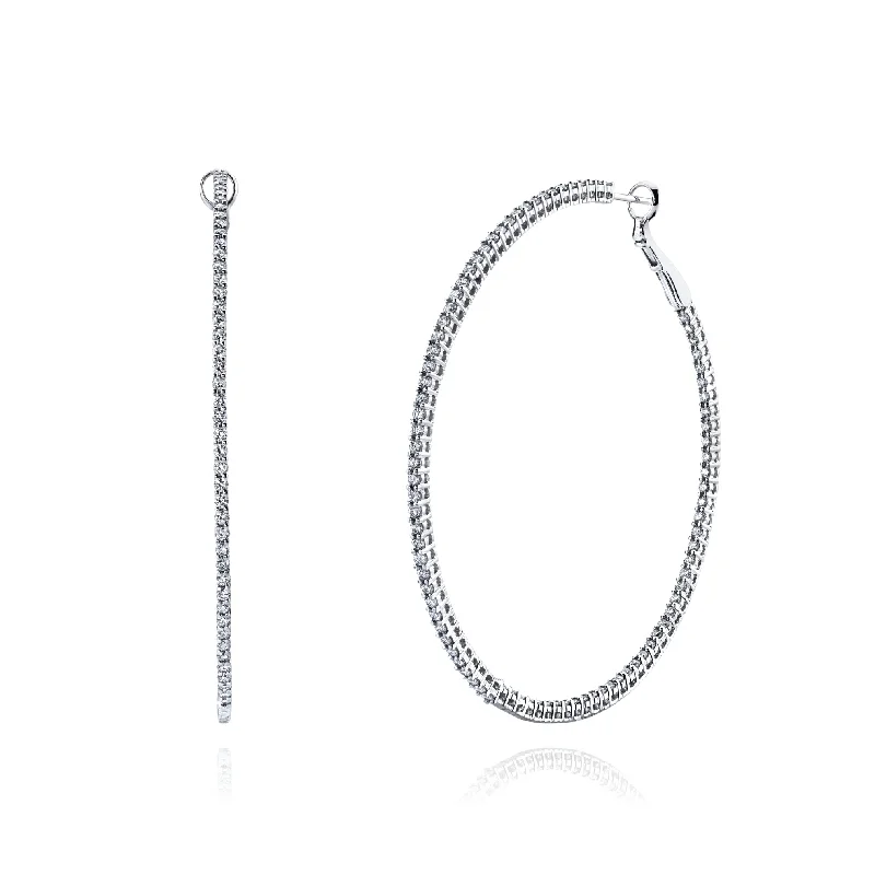 Drop Earrings for Mother's Day -18K WHITE GOLD DIAMOND HOOP EARRINGS - 3.19CTW