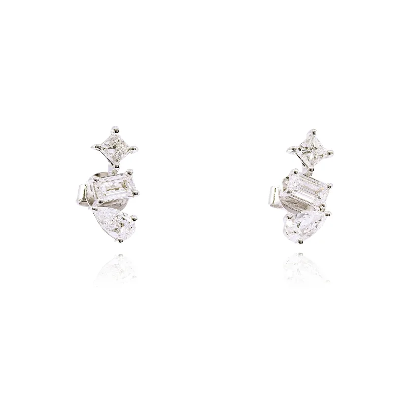 Drop Earrings with Vine Designs -14K WHITE GOLD DIAMOND MIXED CUT STUD EARRINGS - 1.36CTW