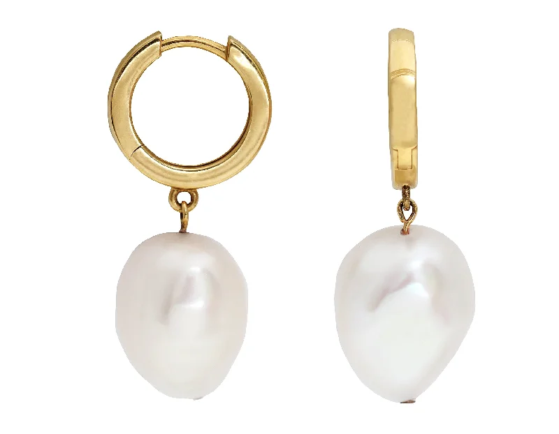 Gold Drop Earrings for Women -Baroque Pearl & Gold Hoop Earrings