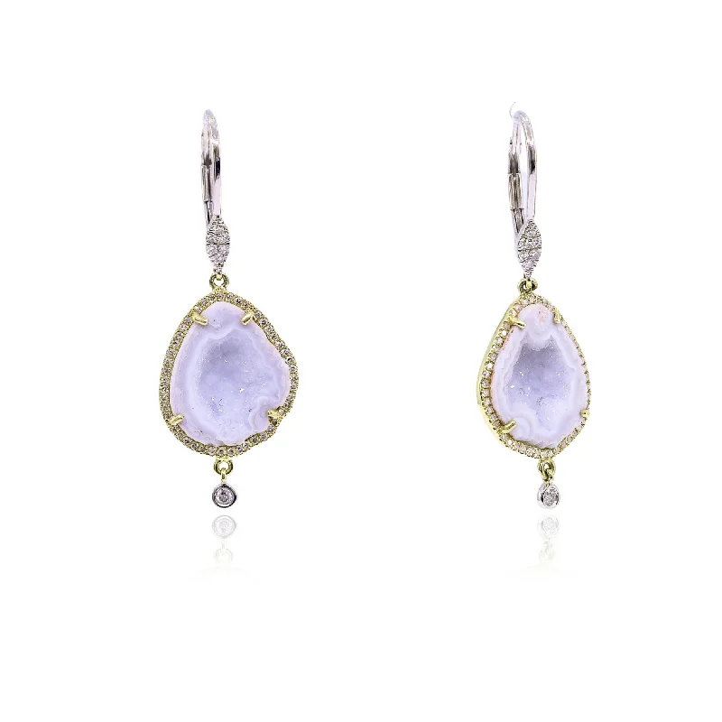 Drop Earrings for School Uniform -MEIRA T 14K YELLOW AND WHITE GEODE DIAMOND DANGLE EARRINGS