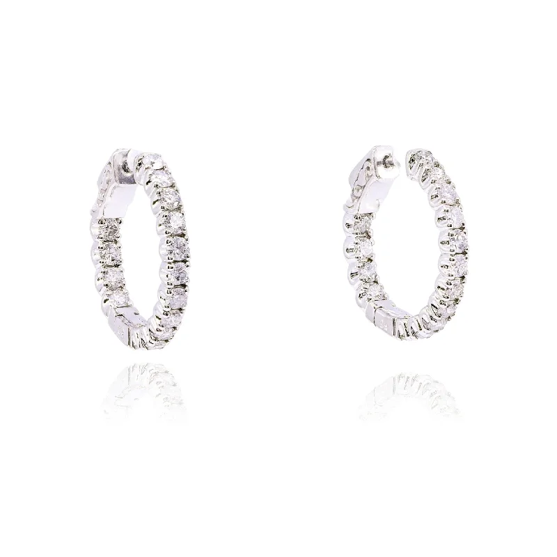 Star Shaped Drop Earrings for Charm -14K WHITE GOLD DIAMOND INSIDE OUTSIDE HOOP EARRINGS - 1.51CTW