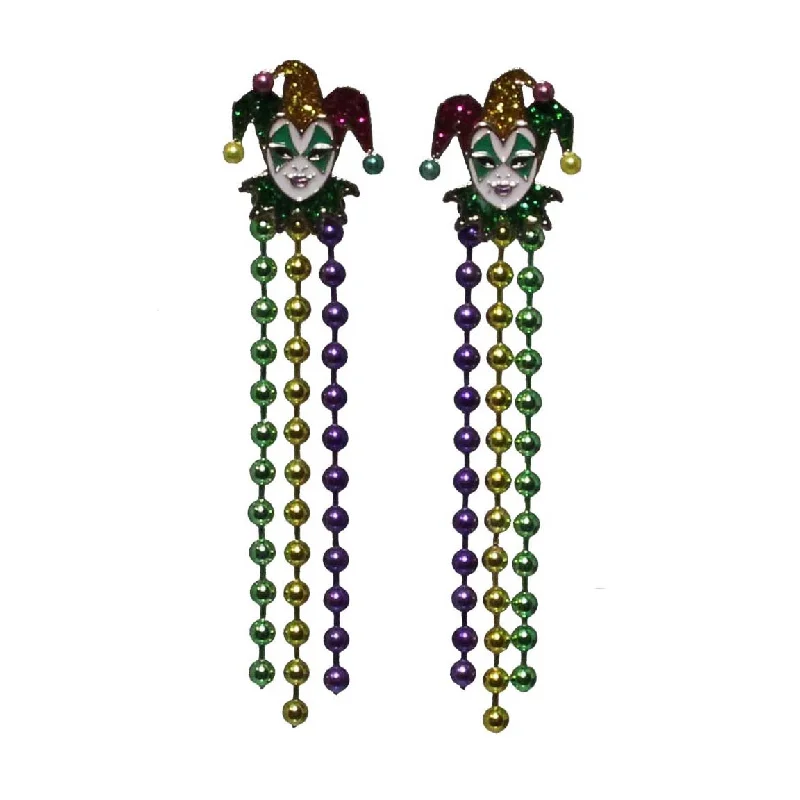 Drop Earrings for Travel Look -Beaded Jester Mardi Gras Earrings