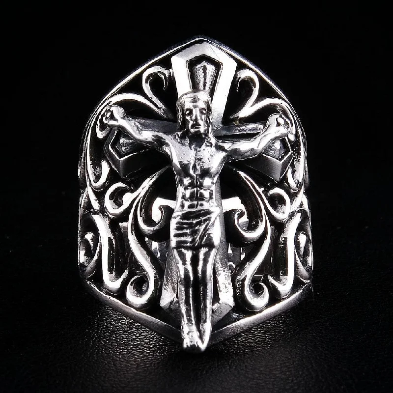 Sterling Silver Big Jesus Ring