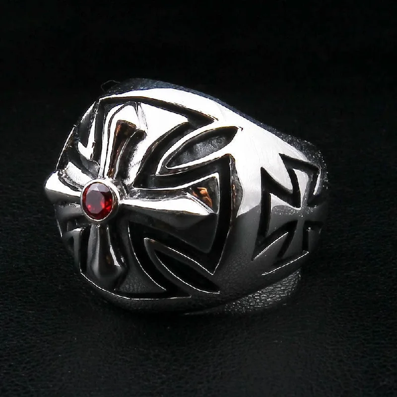 Sterling Silver Biker Cross Ring