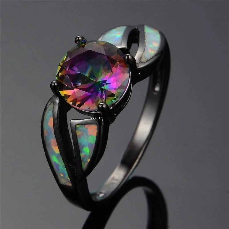 Black Gold Filled Mystic Cubic Zirconia Fire Opal Ring