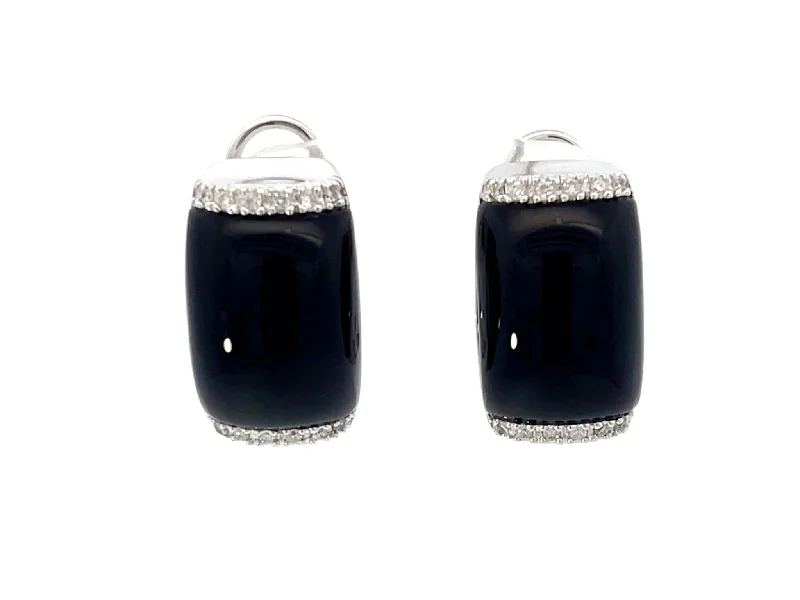 Drop Earrings for Bridesmaids Look -Black Onyx and Diamond Earrings 14k White Gold