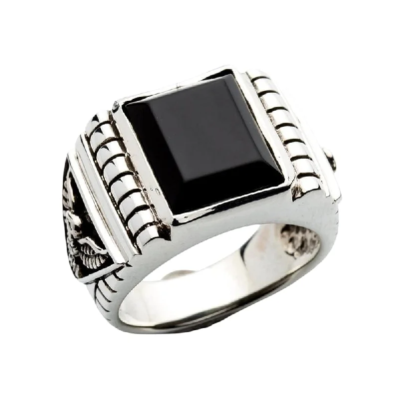 Black Onyx Eagle Sterling Silver Mens Ring