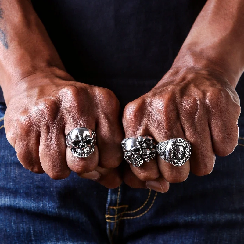 Blue Eyes Skull Sterling Silver Ring