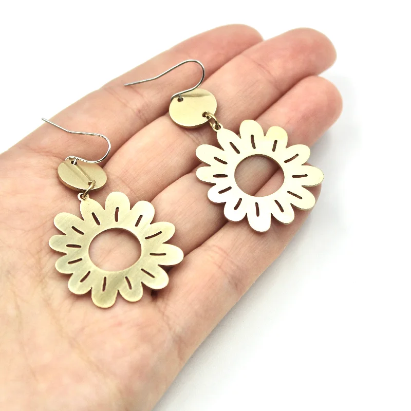 Oval Drop Earrings for Grace -Brass Daisy Earrings