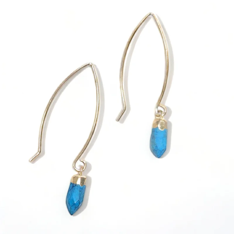 Drop Earrings for School Uniform -Turquoise Bullet Long Wire Earrings