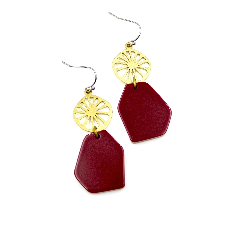 Gemstone Drop Earrings for Color -Burgundy Slice Earrings