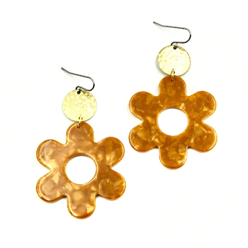 Tarnish Resistant Drop Earrings for Longevity -Burnt Yellow Flower Earrings