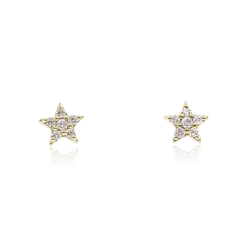 Drop Earrings with Matte Finish -14K YELLOW GOLD DIAMOND STAR EARRINGS - 0.10CTW