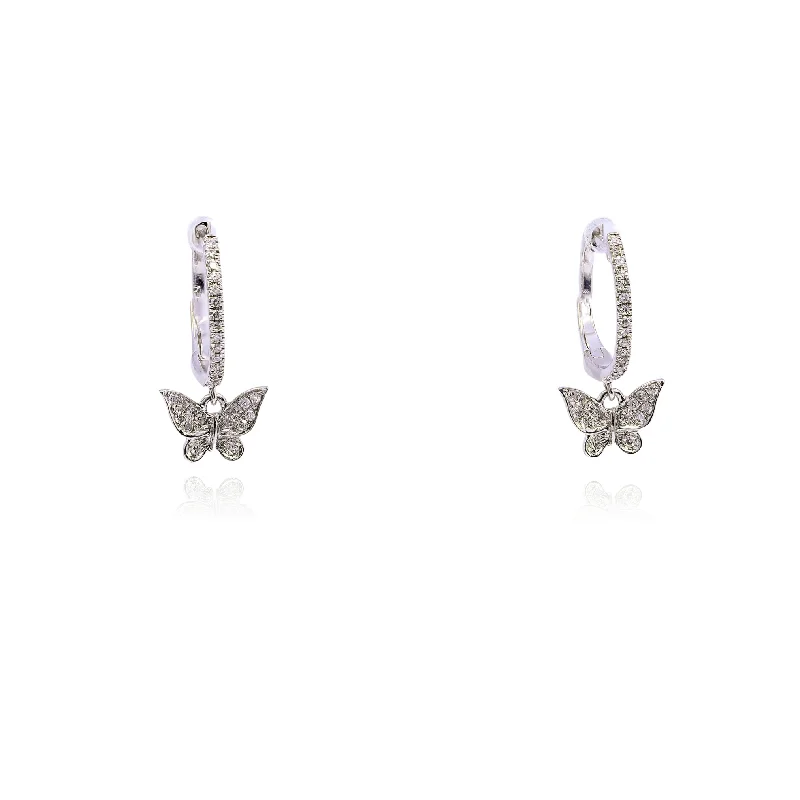 Drop Earrings for Fitness Activities -MEIRA T 14K WHITE GOLD DIAMOND BUTTERFLY DANGLE EARRINGS - 0.16CTW